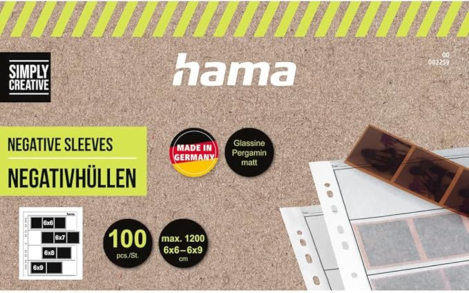 Hama Negative File Storage Sleeves | Each Holding 4 Strips of 6 x 7 cm or 6 x 9cm Frames | Pack of 100 | Glassine