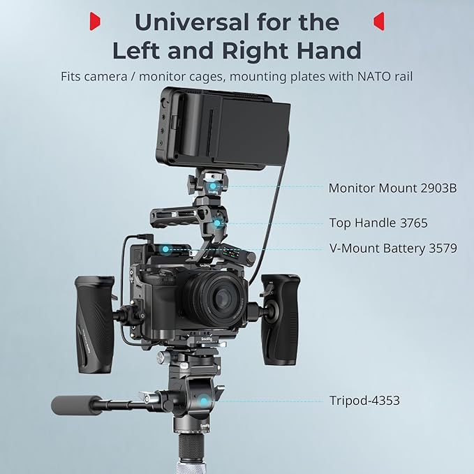 SMALLRIG Push-Button Rotating Side Handle with NATO Clamp, for Left and Right Hand, 360° Rotatable Side Handle with Anti-Slip Silicone, Max. Load 15Kg
