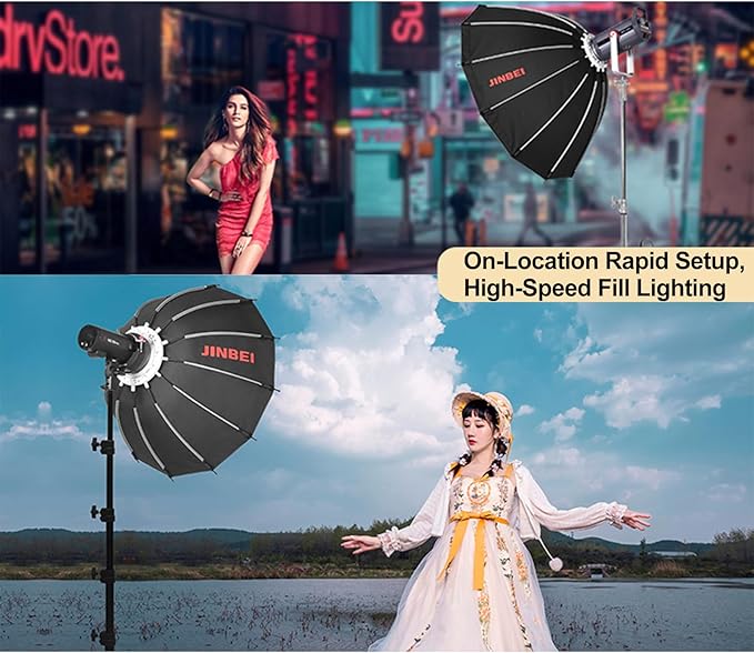 JINBEI 25.6"/65cm Deep Beauty Dish Softbox Quick Release Softbox with Diffusers/Honeycomb Grid/Bag Compatible with JINBEI EF80/EF80Bi and Other Bowens Mount Lights for Photography, Live Streaming