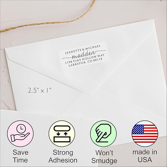White Address Labels - Personalized Name Stickers, Custom Printed Return Mailing and Shipping Labels for Envelopes, Packages, Business, Home by PrettySweetParty (250, Calligraphy with Tails)