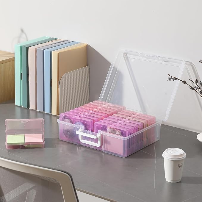 Party Club of America 4""x6"" Photo Storage Box with Handle photo and craft keeper storage box 16 Inner photo case Large Gradient, Pink Series