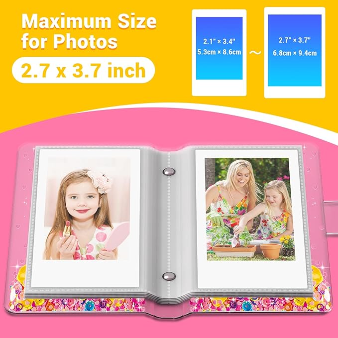 Small Photo Album 2x3 for Instax Mini Series Instant Film, 3 Inch Mini Photo Album for Polaroid Snap, Gift for 3~10 Year Old Girl, Stocking Stuffers (Holds 60 Photos)