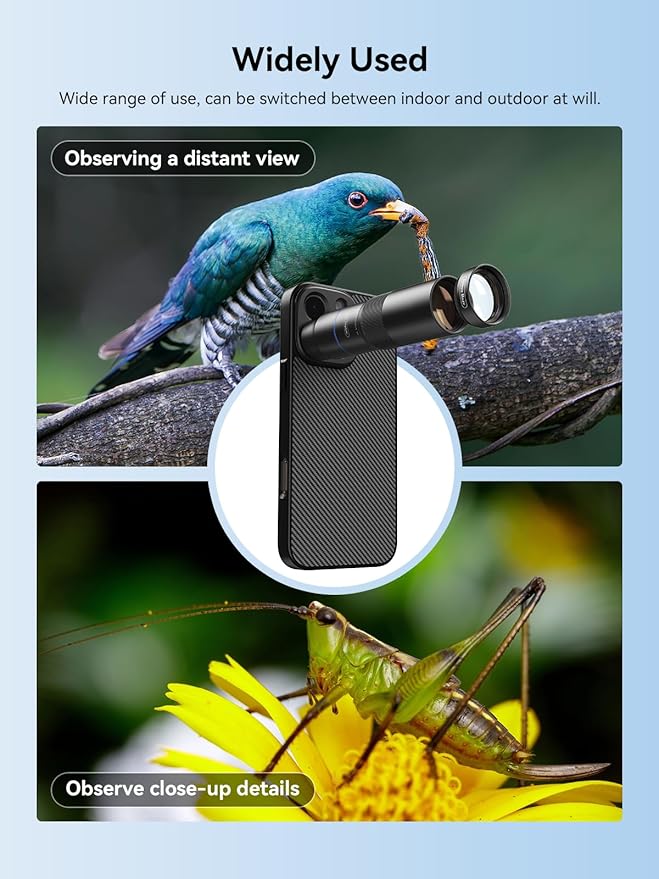 MIAO LAB HD 10X Telephoto Lens & 200mm Macro Lens, 2-in-1 Aluminum Phone Camera Lens Kit with 17mm Lens Thread Interface Mobile Phone case. Phone Lens Attachment Fit for iPhone 16 Pro Max