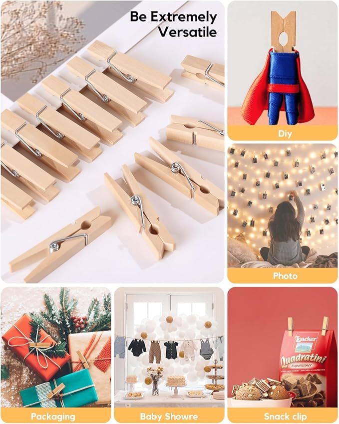 1.9 Inch Wooden Clothespins – 50 Pack Heavy-Duty Clothes Pins for Laundry, Crafts & Photos – Natural Wood Clips for Hanging, Clothesline & DIY Projects