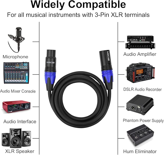 XLR Cables 3 Feet 10 Pack - Pro Balanced Short XLR Audio Cables 3-Pin XLR Male to Female