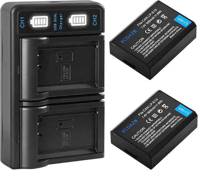 LP E10 Battery(2-Pack) and Dual Charger for Canon LP E10,EOS Rebel T7 T6 T5 T3 T100,Kiss X50 X70 X80 X90,EOS 1100D 1200D 1300D 1500D 2000D 3000D 4000D Cameras