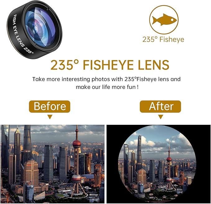 3-in-1 Smartphone Camera Lens Kit – 0.62× Wide Angle + 25× Macro + 235° Fisheye, Universal Clip-On Lens for iPhone/Samsung/Android Phones, Travel & Vlog Friendly