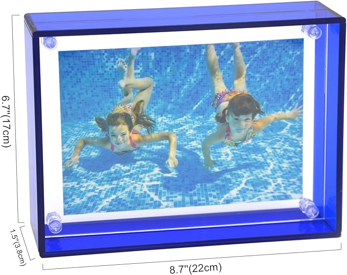 Gelite Acrylic 5X7 Picture Frame to Display 5x7 4x6 Pictures Mat-free Neon Floating Photo Frame for Wall and Tabletop, Navy Blue