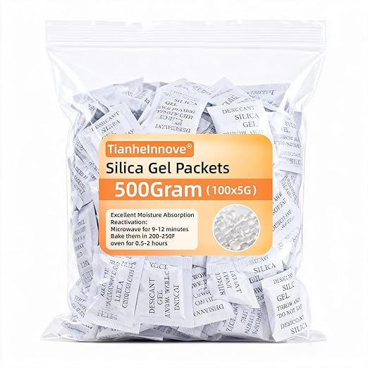 100-Pack 5Gram Silica Gel Packets - Desiccant Packs for Storage, Moisture Absorbers for Electronic Products, Jewelry, Cameras, Clothes, Books, Iron Tools, Precision Instruments