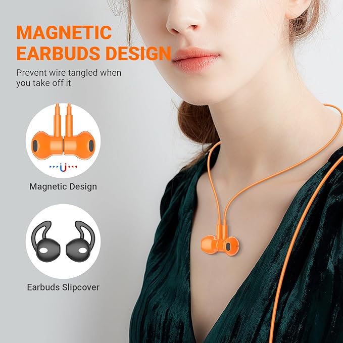 USB C Headphones for iPhone 17 Pro Max Air 16 15, Type C Earphones with Microphone Magnet Stereo Wired Earbuds for Samsung Galaxy S26 S25 Ultra S24+ 23 A53 S21 S20 FE Flip 7 6 Fold/Pixel 10 9, Orange