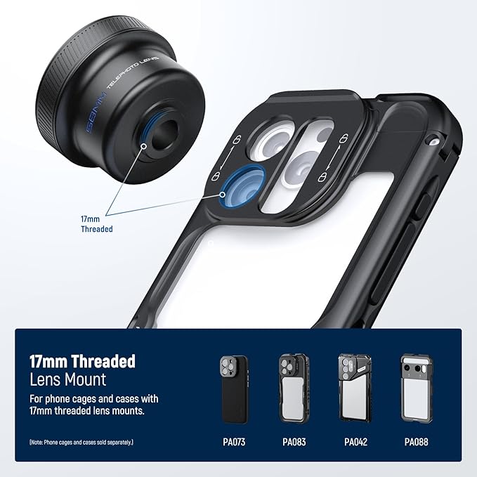 NEEWER 58mm Telephoto Lens with 17mm Threaded Phone Camera Lens Clip, 6 Elements in 5 Groups 2X Magnification Compatible with iPhone Android Samsung for Portrait Photography, LS-71