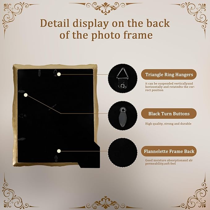 Resin Picture Frames Embossed Vines Design Photo Frame with Easel & Hook Picture Hanging Kit with Glass Front for Tabletop & Wall Hanging Vintage Room Home Decor (Bronze)