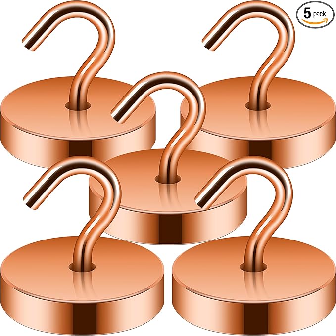 Neosmuk Magnetic Hooks, Cruise Ship Essentials, 100lb+ Heavy Duty Magnetic Hooks for Cruise Cabins, Refrigerator, Grill, Hanging, and Travel | Extra Strong Must-Haves Magnet Hook,Bronze, 5 Pack