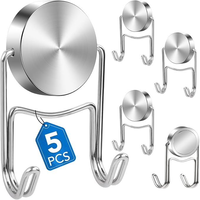 LOVIMAG Magnetic Hooks, 80lbs+ 2026 Cruise Cabin Ship Essentials Magnet Hook Heavy Duty Strong Magnets Refrigerator Fridge Hanging for Classroom Beach Vacation Kitchen Home Must Haves 5 Pcs (Silver)