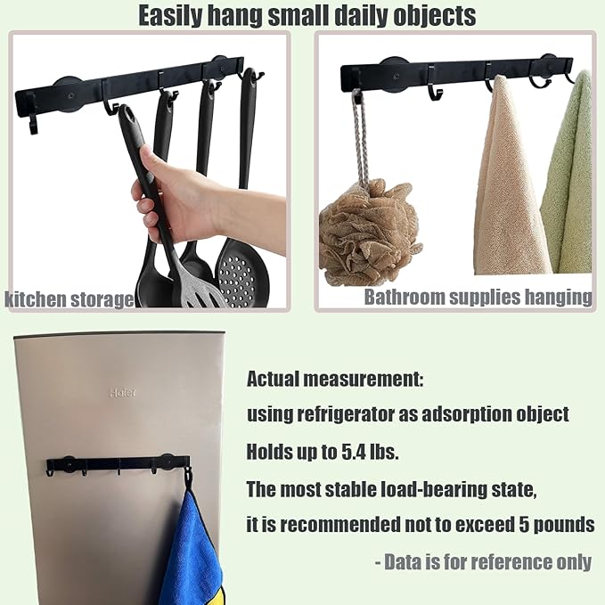GYGhaoho Magnetic Utensil Holder Hooks, Wall Mount Utensil Hanging Storage, Magnetic Hook Rack for Refrigerator, Black Metal No Punching Hook, Kitchen Magnetic Rack Towel Bar Utensil Rack