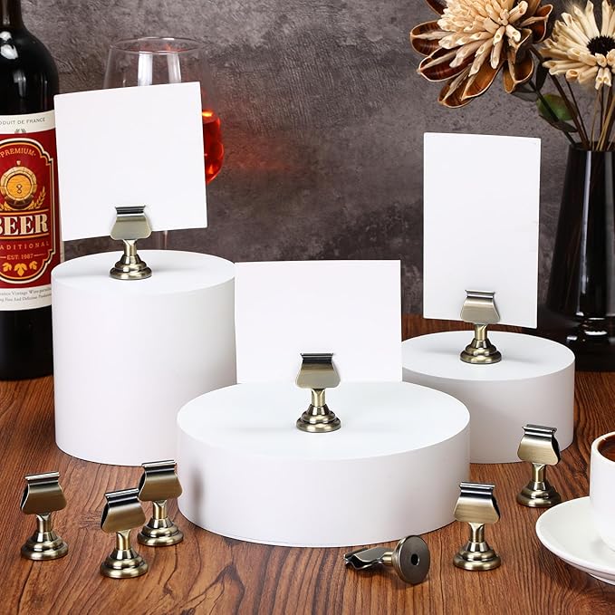 Kathfly 24 Pcs Metal Table Number Holders 1.7 inch Bronze Mini Place Card Holders Bulk Harp-clip Table Sign Stands Card Holder Display Picture Memo Notes Menu for Weddings Restaurants Birthday Decor