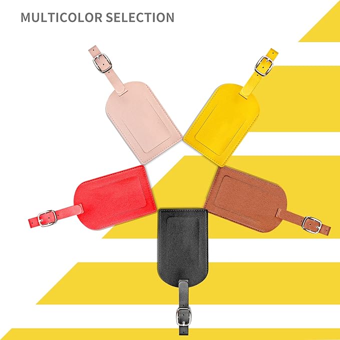 5 Pack Luggage Tags，PU Leather Luggage Bag Tags，Leather Luggage Bag Case Tags for Women Men Travel，Premium Travel Bag Baggage Tags Suitcase Identify Labels with Privacy Cover