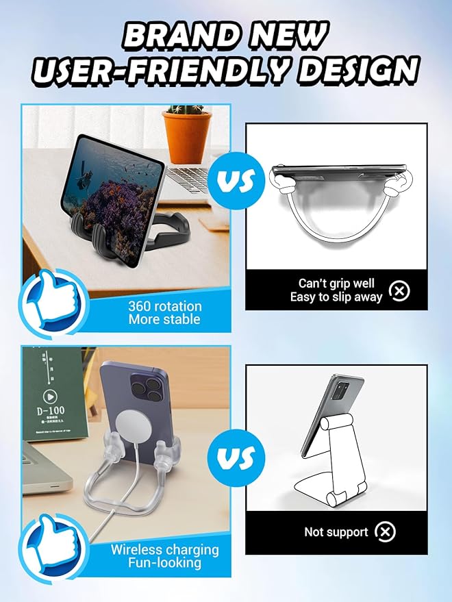 Easter Basket Stuffers for Kids Teen Boys Girls Cell Phone Stand - 2 Pack Thumbs Up Lazy Phone Holder for Desk Birthday Easter Gifts for Adults Women Men (Black & Transparent, 2)