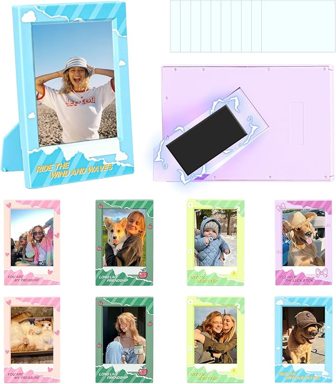 WOGOZAN 2x3 Mini Picture Frame for Fujifilm Instax Mini 12/11/99/41/40/SE/EVO Classic Polaroid Frames 2.15x3.4 Inches Photo Picture Frame with Magnetic Sticker and Protective Film (Colorful) (10 Pack)