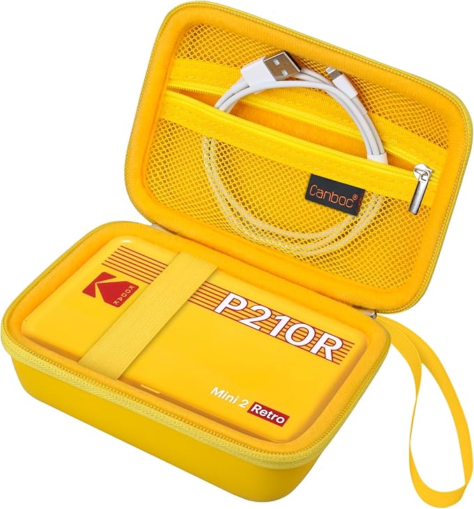 Canboc Carrying Case for KODAK Mini 2 Retro 4PASS Portable Photo Printer/KODAK Mini Shot 2 Retro 4PASS 2-in-1 Instant Digital Camera, Mesh Bag fits Photo Paper and Cable, Yellow