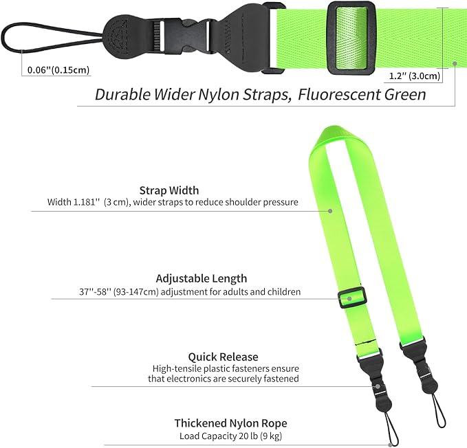 Nylon iPad Strap, Adjustable Camera Neck Strap, Comfortable Shoulder Strap for iPad, Cellphone Tablet, Camera, Laptop, Binocular, Luggage Bag(Fluorescent Green Universal Neck Lanyard)