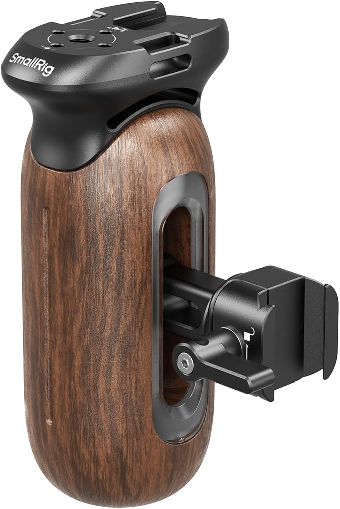SmallRig Wooden Side Handle for Camera Cages with NATO Clamp, Left or Right Side Ergonomic Handgrip, 27mm / 1.06in Up/Down Vertical Adjustment, 15kg / 33.1lb Load Capacity