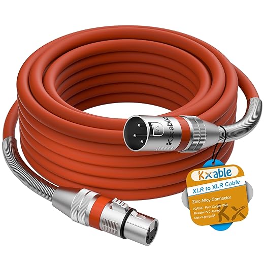 XLR Microphone Cable 25 FT, XLR Male to Female Balanced Mic Cable, 3-Pin Shielded Speaker Cord, Zinc Alloy Connectors, 22AWG Pure Copper, Metal Spring SR, Recording Studio, Podcast, Orange