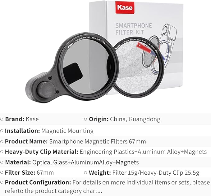 Kase 67mm Magnetic Phone Filters CPL, 0.5s Quick-Snap Clip-On for iPhone 17 16 15 Pro Max Android, for TikTok Reels Shorts