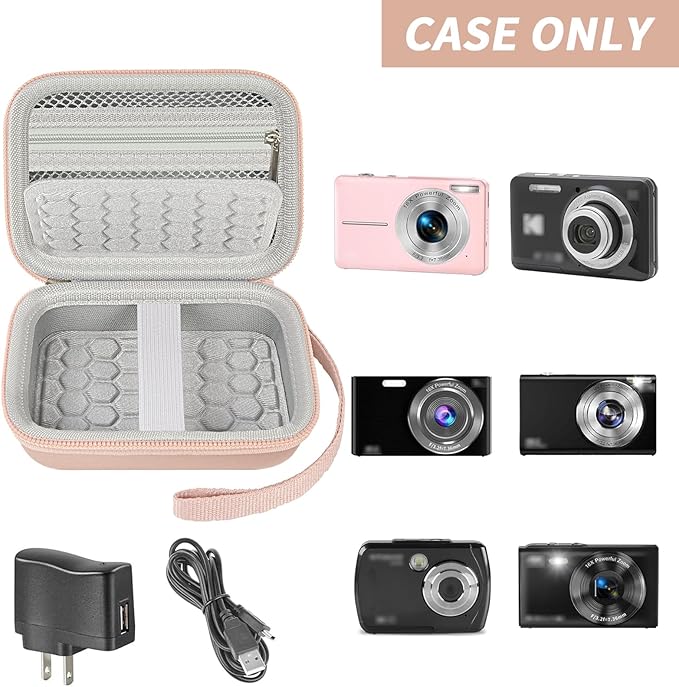 Digital Camera Case Compatible with CAMKORY/ for Lecnippy/ for Lecran/ for KODAK PIXPRO/ for Qumcou/ for WONNIE Point & Shoot Cameras, Small Compact Camera Pouch for SD Card Accessories (Rose Gold)