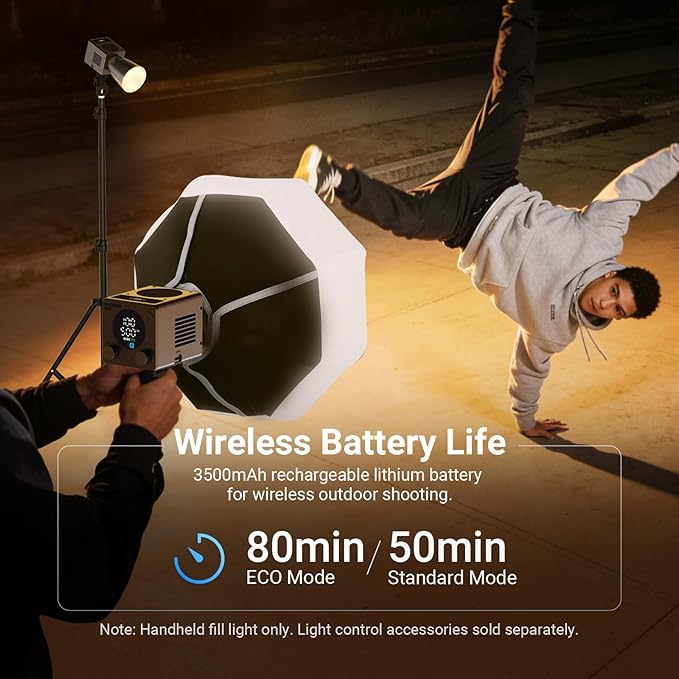 NEEWER 60W Mini LED Video Light with 50Wh Battery/100W PD Fast Charging, APP/2.4G Control/NFC, Bi Color Dimmable COB Studio Continuous Output Lighting 44,800 lux/1m 2700-6500K CRI97+ 12 Scenes, HB60B