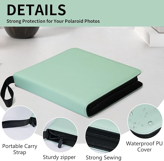 Polaroid Photo Album Book with 240 Pockets 3.5x4.25 Inch Pictures Fits for Polaroid i-Type, 600, SX-70，Go instant photos and Fujifilm Instax Wide Square Photos（Mint Green）