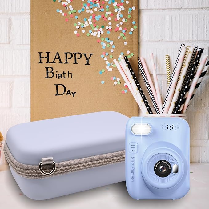 Instant Print Film Camera Case for Kid Cameras & Digital Video Camera, Hard Storage Holder Organizer Bag Compatible with ESOXOFFORE/Dylanto/Anchioo/MINIBEAR and More (Blue)