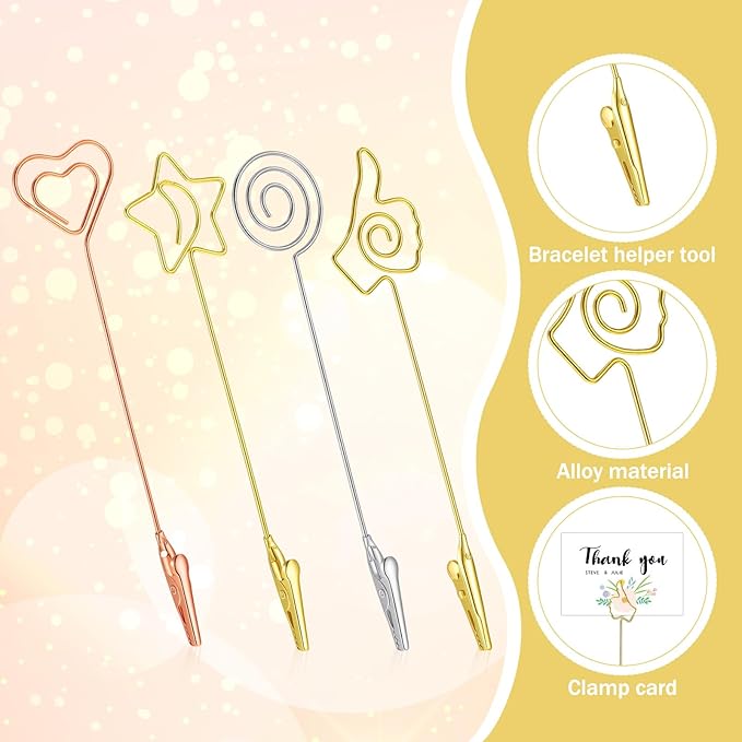 Sibba 4Pcs Card Holder Photo Memo Clip Matchstick Extenders Metal Joints Clips, Multi-Functional Table Place Card Holders for Decoration Clips Christmas Cards Display Party Gathering Wedding Banquet