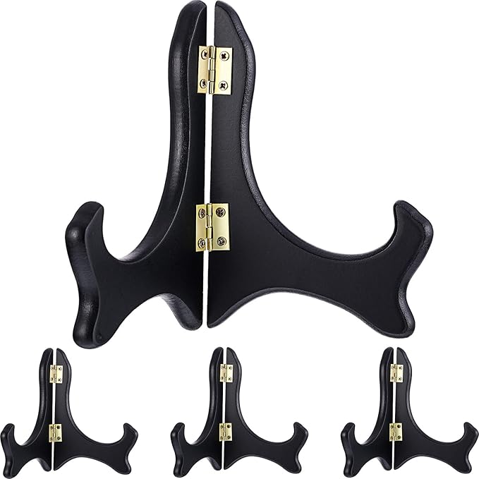Tatuo 4 Packs Wooden Display Stand Decorative Plate Stands for Display Picture Frame Holder Easels