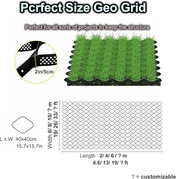 6m x 10m Permeable Pavers Honeycomb Geo Cell Grids for Parking Pad & Pool Deck Reinforcement, Pea Gravel Stabilization, Durable Outdoor Ground Solution