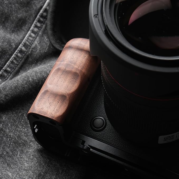 RYDSCAM Camera Handle, Compatible with Canon EOS R6 Mark III, Camera Specific Precious Solid Wood Grip, Original Anti-Slip Finger Grooves, Large-Area Microfiber Flocking (Walnut Black)