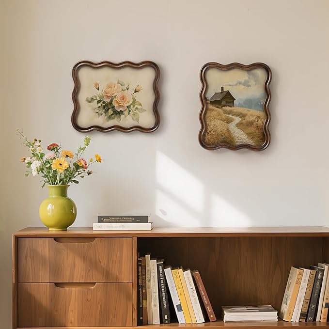 Afuly 8x10 Picture Frame Wood Vintage Natural Curved Photo Display Rustic Wavy Scalloped Brown Antique Home Decor Wall Hanging Tabletop Unique Anniversary Birthday for Family Friends Mom Grandma