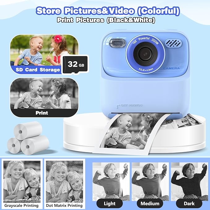 masterbee Kids Camera Instant Print Photo, Birthday Gifts for Girls and Boys, Kids Digital Camera Toys, 1080P HD Video, 3 4 5 6 7 8 9 10 11 12 Year Old Boy Gifts/Girl Gifts