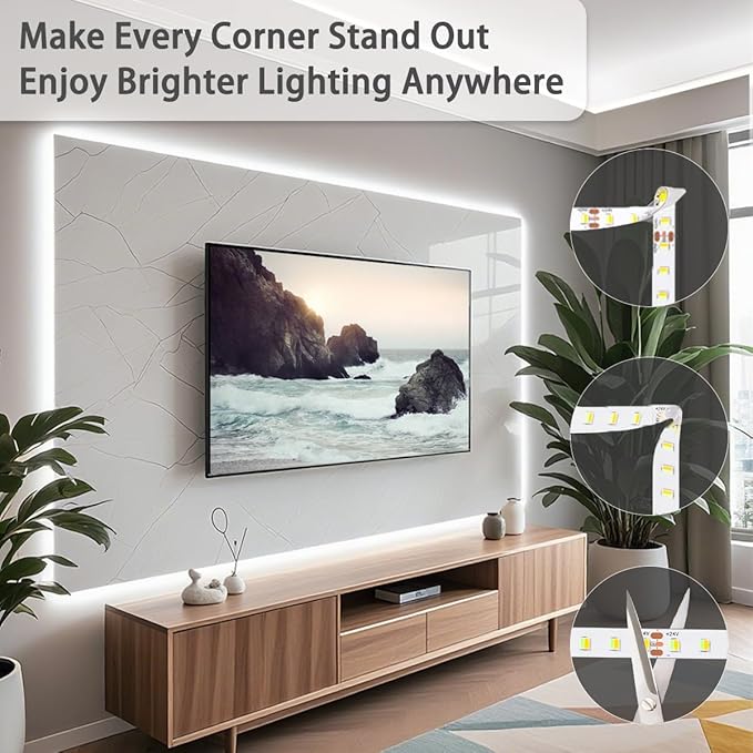 Tenmiro White LED Strip Lights 16.4ft (600 LEDs) Super Bright 25000K Daylight White, 3Color Temperature Dimmable with Smart App & Remote Control for Bedroom Kitchen Commercial Home Lighting Decor