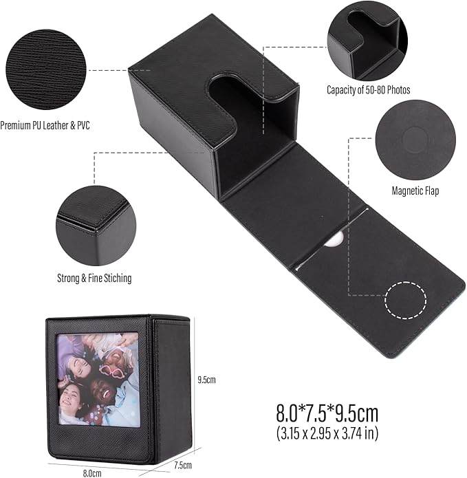 Photo Case for Instax Square SQ Film, Picture Holder, Photo Storage Box Compatible with Fujifilm Instax Square SQ1 SQ20 SQ40 SQ10 SQ6 SP-3 Instant Cameras - Black