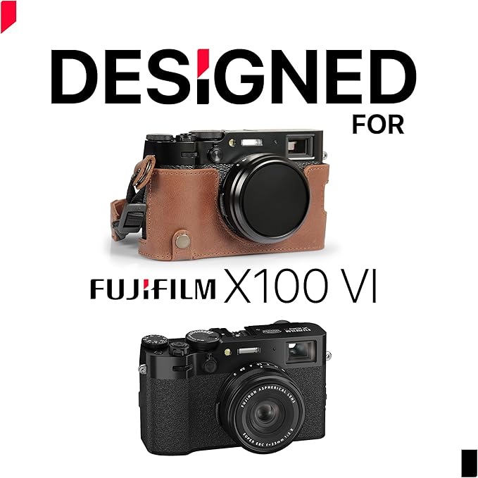 MegaGear Ever Ready Genuine Leather Half Camera Case Compatible with Fujifilm X100VI - Brown