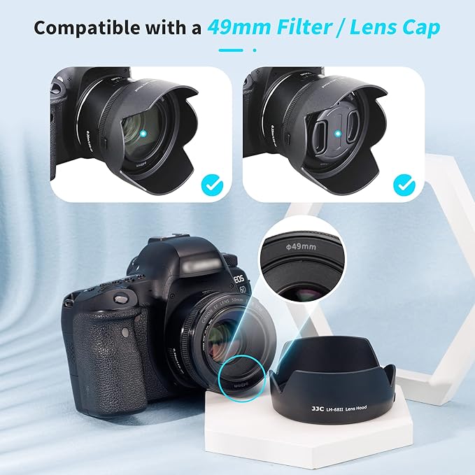 50mm Reversible Lens Hood Shade Fit for Canon EF 50mm f/1.8 STM Lens Replaces Canon ES-68 Hood Tulip Flower Design -Black