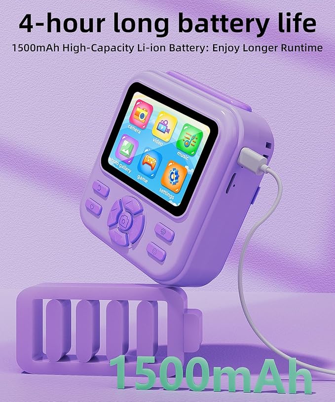 Kids Camera Instant Print for Boys and Girls, 48MP HD Cameras w/1080P Video, Print Paper, 32GB Card, Brush, Christmas Birthday Gifts Toys for Toddler and Teenagers Age 3-16 Years Old (Purple)