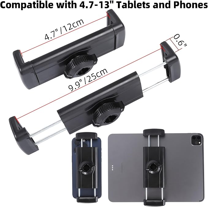 Tablet Holder for Microphone Stand, Mic Music Stand Tablet Holder for iPad, Multi Angle Adjustable 10" Long Magic Arm & Super Clamp Mount, Compatible with 4.7 to 13 inch Tablets & Smartphones