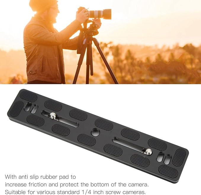 Quick Release Plate with 1/4 Inch Screw and D Ring, Arca Swiss Standard QR Plate for Camera Tripod Ball Head, Aluminum Alloy with Anti - Slip Rubber Pads (200mm)