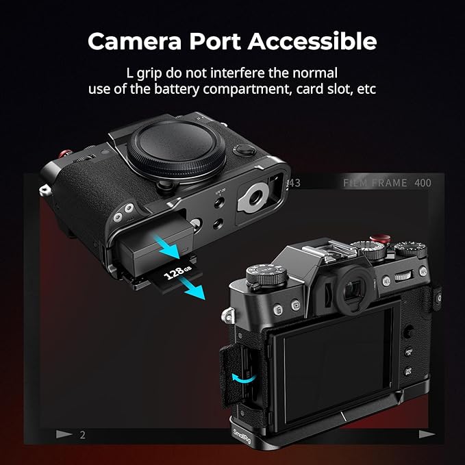SMALLRIG X-T30 III/X-T30 II/X-T30 L-Shape Grip for FUJIFILM Camera, Built-in Quick Release Plate for Arca, 1/4"-20 Holes, Lightweight Ergonomic Silicone Handgrip,Shutter Button (Black) - 5663