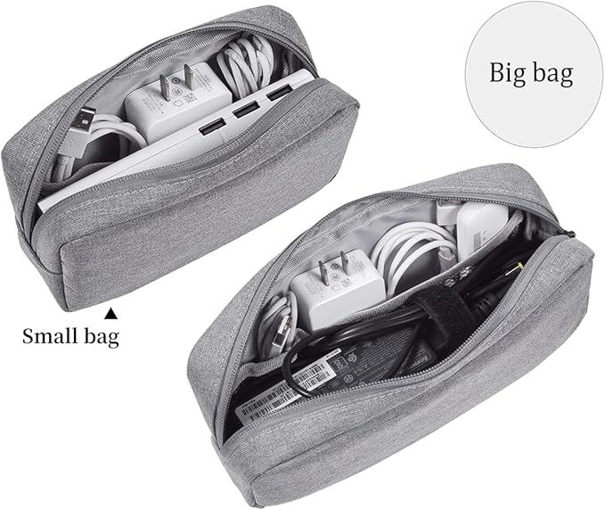 Electronic Bag Travel Cable Accessories Bag Waterproof Electronics Organizer Portable Storage Case for Cable, Cord, Charger, Phone, Power Bank, Earphone (Small-Light Grey)
