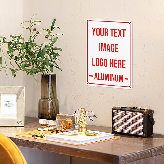 Generic Bulk Custom Aluminum Sign, Customized Personalized Metal Signs - Outdoor Indoor 12"x8", White