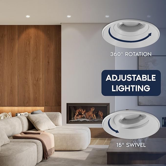 LUXRITE 3-Inch LED Gimbal Adjustable Trimless Spotlight with J-Box, Push N’ Lock, 5CCT 2700K-50000K, 360° Swivel & 15° Tilt, 12W, 1100LM, CRI90, Dual Dimmable, 38° Beam, IC Rated, Damp Rated
