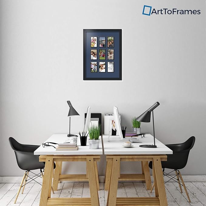Art to Frames Double-Multimat-1046-837/89-FRBW26079 Collage Photo Frame Double Mat with 9-3x5 Openings and Satin Black Frame